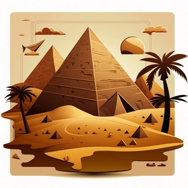 a clipart cartoon of an Egyptian pyramid with an abstract background