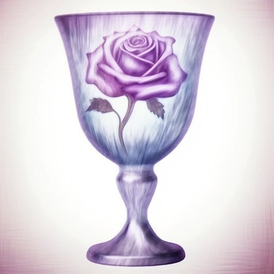Design a dreamy watercolor clipart of an elegant Chalice cup intertwined with Violet Floral, with soft and graceful brushstrokes in a delicate color palette in shades of purple, blue, or white. Infuse the artistic style of Serenity Blooms Watercolors for 