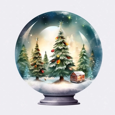 Christmas Christmas tree and Santa Globe, lateral view, clipart, transparent background, clear background, high resolution, watercolor, vector, 12k, 300 dpi, 12: 12 ratio