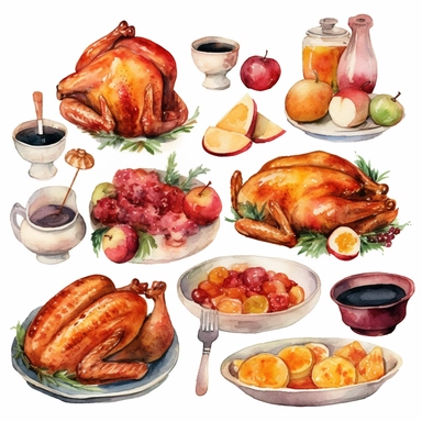watercolor thanksgiving feast clipart