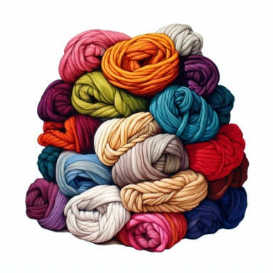 watercolor many colors of wool are stacked in a box, in the style of bold colors and brushwork, knitted and crocheted, organized chaos, large-scale canvas impact, vibrant academia, dye-transfer, complementary colors Clipart desert cartoon t-shirt graphic, vector, contour, isolated on a white background