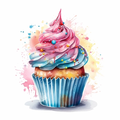 watercolored clipart Birthday cupcake