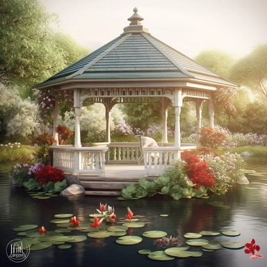 Capture the allure of an Enchanting fishing shelter Garden . Craft an ultra-detailed, 8K quality clipart without signatures or distracting lines. Embrace realism and artistry, showcasing intricate floral blooms and lush foliage. Set against a clean, white background for maximum versatility. Create a high-quality clipart that resonates with American women, evoking a sense of tranquility and natural beauty. Let your artistry transport them to a captivating garden escape
