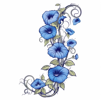 ar 1:1 clipart, vintage style climbing blue morning glory flowers and vines, Vector illustration. Isolated on a white background, no gradient, text