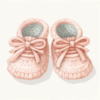 Clipart, vintage illustration, cute wool baby newborn babygirl shoes , pastel color, hand drawn