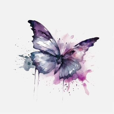 Watercolour fluttering butterfly in flight clipart, botanical sketch, no splash, purple violet, single sheet, 4k