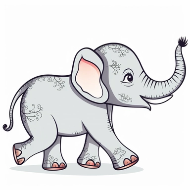 cute adorable elephant walking clipart black and white