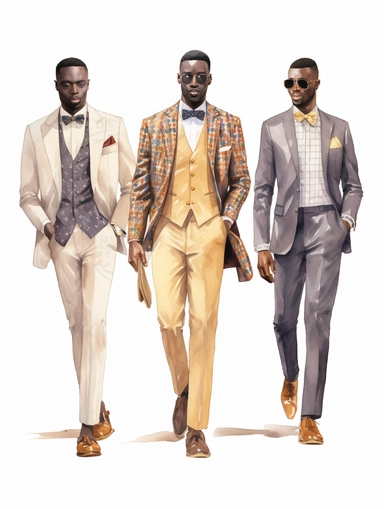 full body watercolor African groom with groomsmen clipart, hd