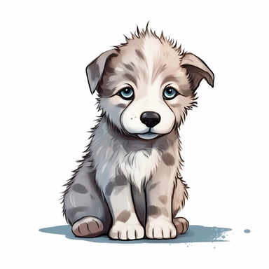 single isolated asset, cute adorable Siberian Huskie puppy pouting, front view, chibi style, watercolor, professional vector clipart, white background