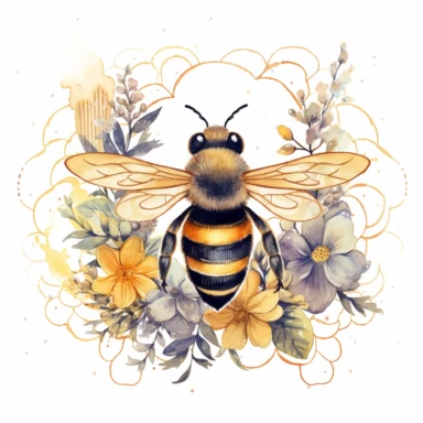 a watercolor clipart, vector of bee collage in the style of vintage imagery, decorative paintings, subtle shading, nature core, muted colors, on a white background, uhd image