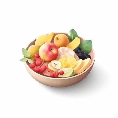 white background, isometric icon, clipart, fruit bowl, watercolor, hyper realistic, korean illustration style,