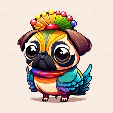 thanksgiving turkey pug colourful anime manga kawaii cute vibrant clipart vivid, white background