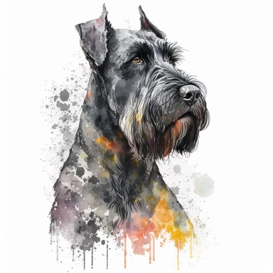 giant schnauzer dog head portrait, full body, watercolor style, portrait, clipart, vector, completely white background