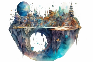 Watercolor, Design a planet with a city built entirely underground, hidden from view clipart, hd, on a white background, spaced out
