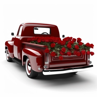 chevy pickup truck filled with red roses in the back clipart,hd, white background