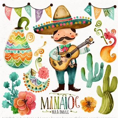 cinco de mayo watercolor clip art, mariachi