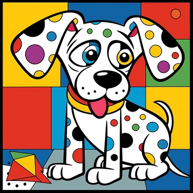 full clipart of a cute happy puppy, gary panter, flickr, orthogonal, colorful drawings, White background, valentine hugo, size 6by9