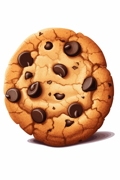 chocolate chip cookie vector clip art, on a solid white background with no shadows or shadding, tshirt design, vector artwork, white background, clean design