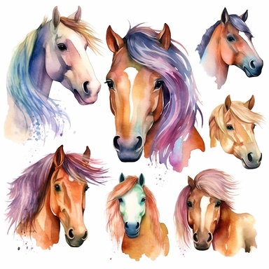 Watercolor horse Clipart - cute on white background