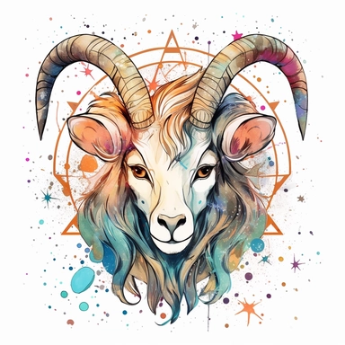 Clipart Capricorn zodiac sign ,stars, whimsical watercolor and fineliner ink,white background, transparent background hyper details, contour, vector