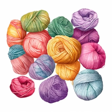 Watercolor Clip Art Hobby Knitting and Crocheting , Wool Yarn Cute Clipart Set. Collection of hand drawn balls of yarn for knitting