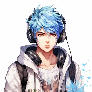 beautiful stunning handsome cute anime gamer young man,diferent poses, diferent hair colours paint art style, clipart, white background, superrealistic, one of a kind