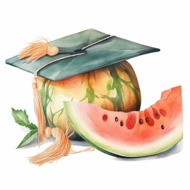 Graduation Cantaloupe watercolor clipart white background with margins lovely