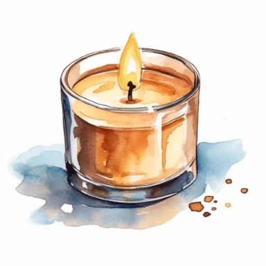 Cozy living room coffee table with candle professional photography editorial, scented candle closeup, watercolor, isolated on white background, in the style of hyper realistic illustrations, on a white background. clipart