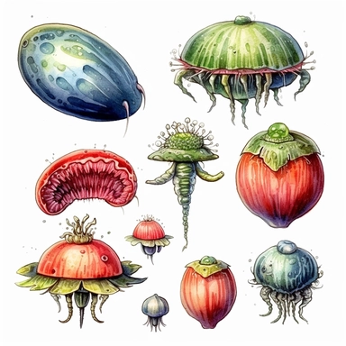 Cliparts separate alien strange--2 alien fruits watercolor,from an other planet wierd--2, no background, high definition a lot of detail