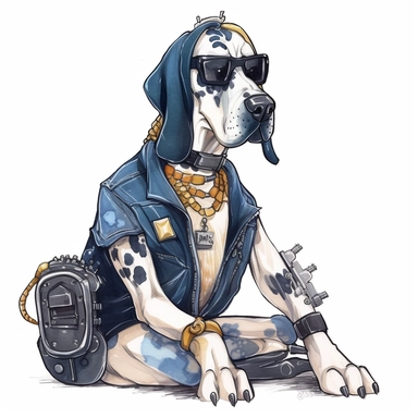 watercolor clipart Streampunk Great Dane, Cartoon version