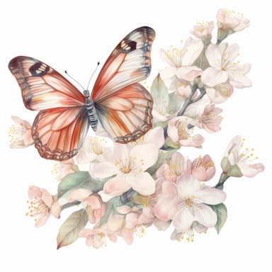 clip art Watercolor art of a cherry blossom branches, butterflies, with soft pastel hues, illustration in the style of Ayami Kojima and J.C. Leyendecker, pixiv, high quality, highly detailed