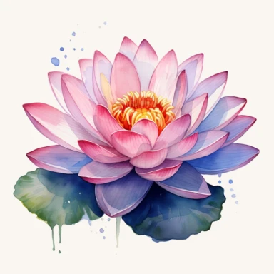lotus flower, watercolor, clipart, white background