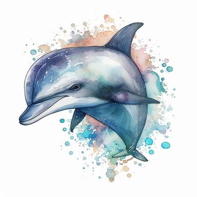 cute fantastical dolphin clipart, semi watercolor style, isolated on white background, clear background separation, clear sharp, no text, no watermark