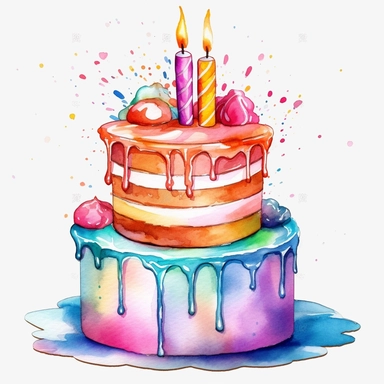 Watercolor happy birthday cake Clipart, white background, 8k