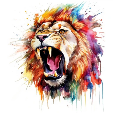 Roaring Lion Clipart colourful watercolours white background