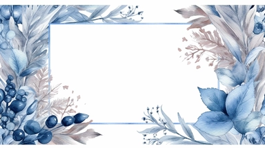 square watercolor leaf frame, clipart, in the style of cottagecore, enchanting bloomcore, high resolution, joyful celebration of nature, white and blue