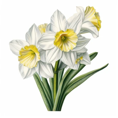 botanical clipart, jonquil flower head only close up, isolated on white background, Margaret Mee, Pierre-Joseph Redouté, Sydney Parkinson, 8k