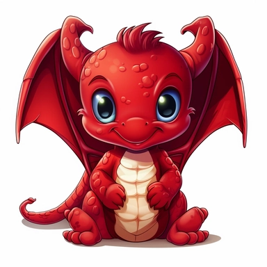Detailed fantasy mythical kawaii cute baby dark red dragon full body for clipart, isolated on white background, hd 300dpi vector svg
