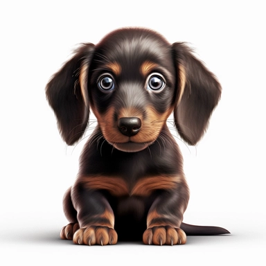 Dachshund puppy, Clipart, Digital art, disney style, hyperdetailed, 1080p, Ultra-HD, white background