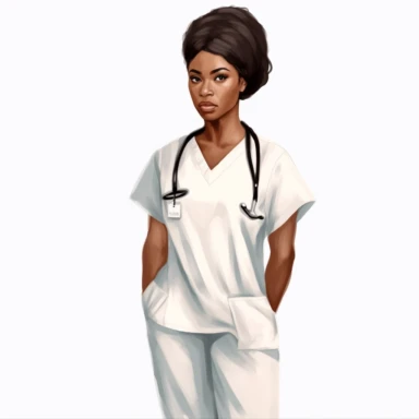 single black woman nurse watercolor clipart. Full body