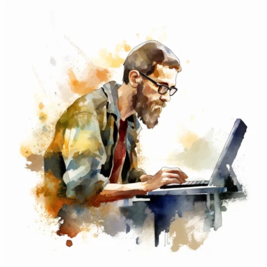 watercolor clipart computer man author