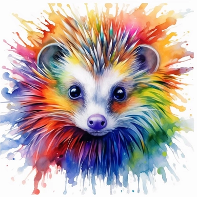The watercolor painting of the cartoon hedgehog of love with large expressive eyes, in the style of fluid color combinations, hyper-detailed illustrations, colorful woodcarvings, realism with fantasy elements, magewave, vibrant color palette, perfect heart shape, pretty, white background, clipart