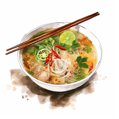 pho vietnamese noodle soup watercolor design clipart