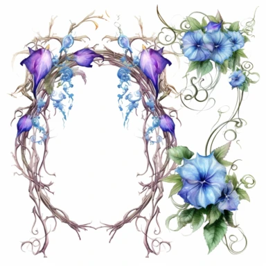 morning glory rococo frames twisty brambles jewels icicles watercolor clipart