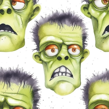Seamless, Watercolor, Halloween Frankenstein 1 clipart, white background,