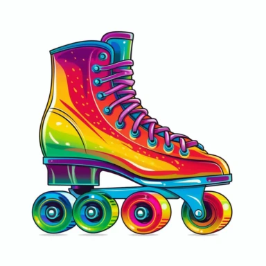 rainbow with roller skates Side view with coloring Clipart, Vector Style, High quality, White Background