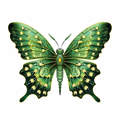 Clipart of green butterfly in the style of watercolour, clean outline, individual, magical, enchanted,