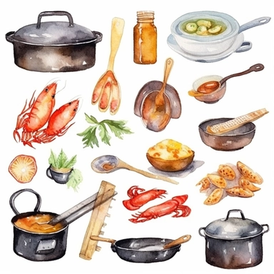 Watercolor Cajun Cooking Clip Art | 34 PNG images with transparent background | Instant Download | Commercial Use | Clipart bundle