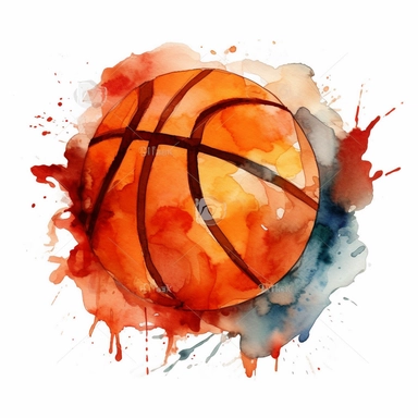 a single clipart image png graphic of Sport Watercolor Clear Orange Basket Ball