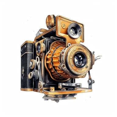 a clipart of an old vintage camera in the style of realism with no elements, , luis ricardo falero, highly detailed illustrations, 32k uhd, white background